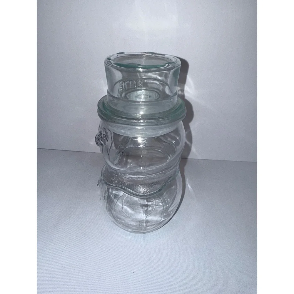 Vintage Clear Glass Snowman‎ Canister Jar with Top Hat Lid Holiday Decor Mexico